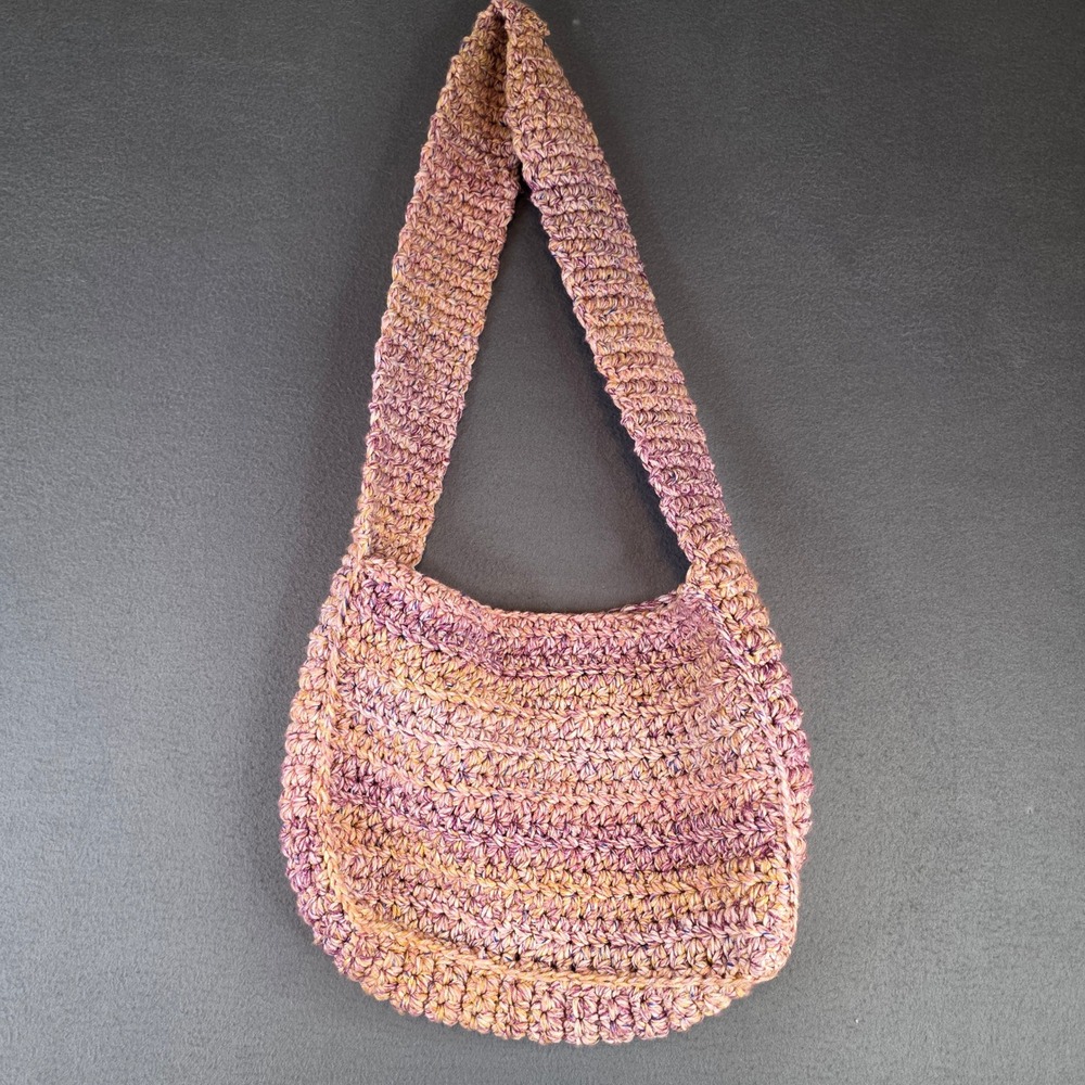 Handmade Crochet Hobo Shoulder Bag Pink Purple Gold Variegated Yarn Boho